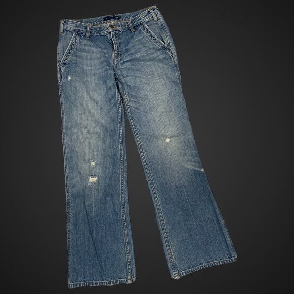 Ralph Lauren Blue Jeans Denim 30 100% Cotton Distressed Y2K Low Rise Wide Leg - Picture 1 of 8